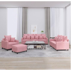 Gecheer 4-TLG. Sofagarnitur mit Kissen Rosa Samt, Wohnzimmer Polstersofa Couch für Apartment Büro Gästezimmer Schlafzimme3201693