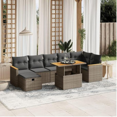 Komplektas Schlafsofa, 8-teiliges Gartensofa-Set mit grauen Kissen aus Polyrattan, Set für Schlafsofa, Wohnzimmer, Gartensofa, modernes Sofaset für den Außenbereich, Möbel