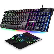 EMPIRE GAMING - Pakuotė 3 in 1 MK800 - Žaidimų klaviatūra QWERTZ German RGB 105 klavišai 19 Anti-Ghosting klavišų - Ergonomiška RGB žaidėjų pelė 2400 DPI pelės kilimėlis PC PS4 PS5 Xbox One/Serija Mac