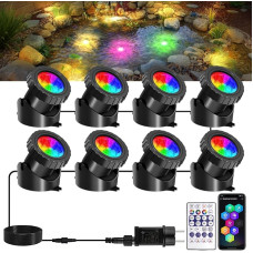 T-SUNUS tvenkinio apšvietimas LED po vandeniu, 8 in 1 povandeninis prožektorius RGB su 