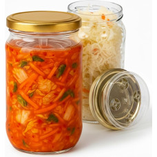 Kimchi Container - 2L Large Fermentation Jar for Kombucha, Kimchi, Kefir - Mason Jars with Screw Lid, Wide Mouth for Inserting, Fermenting - Airtight Lids - Set of 2