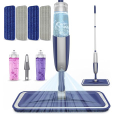 MEXERRIS drėgnas dulkių šluostė kietmedžio grindims valyti - mikropluošto purškiamas šluostė su 4 daugkartinio naudojimo skalbiamaisiais padėkliukais, 2 buteliai, medinių grindų šluostė su purkštuku, skirta kietmedžiui, laminatui, komerciniam naudojimui,