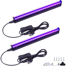 VAYALT 2 pakuotės UV juodos šviesos lempos, 8 W USB UV LED juodos šviesos lempa 385-400 juodos šviesos juosta, UV šviesos vamzdis su jungikliu, skirtas diskotekoms, švytėjimo vakarėliams, vakarėlių aksesuarams, Helovino dekoracijoms, scenos apšvietimui
