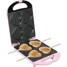 Bestron Waffle Iron for Heart Waffles on Handle, pink