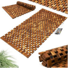 Deuba® Wooden Bath Mat Duckboard | FSC® Certified Acacia Wood | Non Slip Bathroom Spa Shower Mat Sauna Mosaic Rectangular Luxury Modern Doormat 80x50 cm