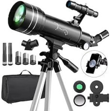 Profesionalus astronominis teleskopas vaikams, suaugusiesiems ir pradedantiesiems 70 mm 400 mm nešiojamasis kelioninis teleskopas su trikojo adapteriu telefonui ir kuprinei Saulės filtras 
