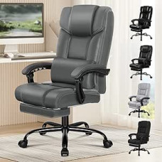 ALFORDSON biuro kėdė, kompiuterio kėdė, rašomojo stalo kėdė, pagaminta iš dirbtinės odos, 150 kg keliamoji galia, 90-135° atlošas, reguliuojamo aukščio ergonomiška kompiuterio kėdė, pilka