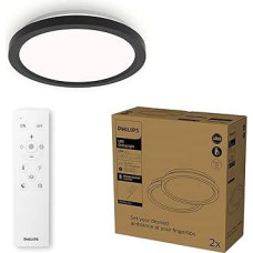 Philips LED Ceiling Light with Remote Control, Round, 30 cm, Dimmable, Tunable White, Living Room, Bedroom, No Flicker or Glare, Modern Design, Black, Pack of 2
