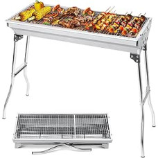 AGM anglių kepsninė Camping Grill Charcoal Folding Grill Portable Barbecue for Camping Garden Picnic Party 73 x 33 x 71 cm, skirta 5-10 žmonių