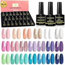 YSUVIN UV Nail Polish 23 Pieces, UV Nail Polish & Base Coat & Top Coat, White Pink Nude Blue Purple Glitter UV Gel Set Soak Off Gel Polish for Beginners Home DIY Nail Art Salon Manicure Kit, 8 ml
