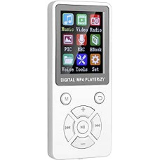MP4 MP3 Player, Portable 1.8 Inch Bluetooth Digital Music Player, Stereo Speaker with Video HiFi Sound, Expandable 32GB TF Card (White)