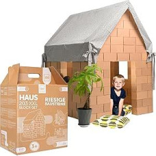 Gigi Bloks Children's Indoor Playhouse, Construction Kit with 203 XXL Building Blocks for Creating Cardboard House for Children, Robust Cot House Construction Toy & Easy to Assemble Play Tent