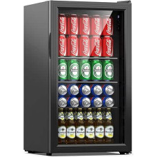 WIE Gėrimų šaldytuvas Mini šaldytuvas su dvigubomis stiklinėmis durimis ir reguliuojamomis lentynomis Vidinis lauko šaldytuvas Mažas alaus šaldytuvas su apverčiamomis durimis Tylus 86 litrų talpos 120 skardinių sodos/alkoholio namams/virtuvei/barui/biuro 