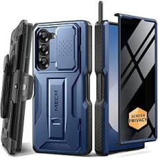 Tongate Case for Samsung Galaxy Z Fold 6, [with Privacy Glass Screen Protector] [S Pen Slot & Hinge Protection] Military Full Body Mobile Phone Case for Z Fold 6 Case with Stand and Belt Clip, Blue