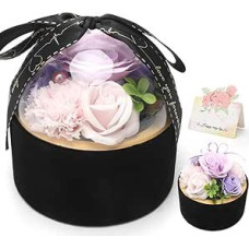 Seifenblumenstrauß mit Runde Box, Dauerhafte Seifenrosen in Rosa Geschenkkarton, Antikes Design Blumenstrauß Geschenk für Muttertag Valentinstag Geburtstag Freundin (Lavendelviolett)