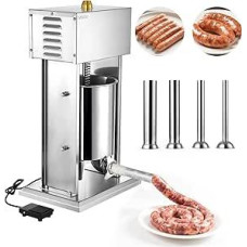 VEVOR Electric Sausage Filler 10 L Sausage Filling Machine Meat Filler with Continuous Speed Control & Pedal, High-Performance Stainless Steel Filler with 4 Sausage Filling Tubes, Meat Filling