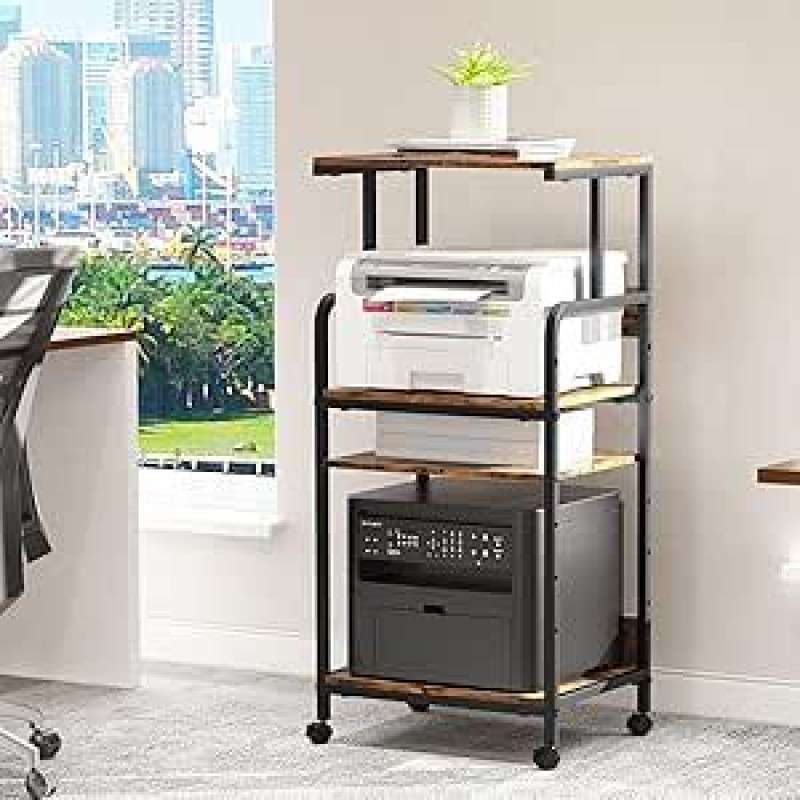 4 pakopų spausdintuvo stovas, didelis spausdintuvo stalas ant ratukų, kilnojamas spausdintuvo stovas su saugykla, riedantis spausdintuvo vežimėlis faksams, skeneriams, failų skaitytuvams ir medijos grotuvams, daugiafunkcinis vežimėlis biurui