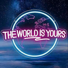 Pasaulis yra tavo neoninis ženklas sienoms dekoruoti, Pasaulis yra tavo planetos LED ženklas namams Baras Miegamasis Klubas Šalis Pub'as Žemė Dimmable šviesos ženklas Dovana Lady Vyrams USB maitinimas (16,9 x 12,6 colių)