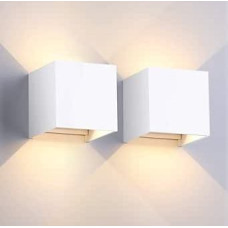 2 vnt. 12 W šiltos baltos spalvos LED sieninių šviestuvų lauko sieninis šviestuvas, atsparus vandeniui, su reguliuojamu spindulio kampu IP65 LED sieninis apšvietimas patalpose ir lauke (baltas kvadratas, 12 W šiltos baltos spalvos)