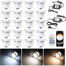 20 WiFi Smart Dimmable 1 W Warm White Cool White 3 in 1 LED Recessed Floor Lights 3000 K - 6000 K Recessed Spotlights with Alexa, Google Home Diameter 45 mm IP67 Waterproof LED Recessed Spotlight