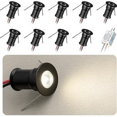 902 30° LED mini žemyn šviestuvas DC12V 1W, tinka knygų spintoms, spintelėms ir įvairioms vitrinoms, kaip dekoratyvinis apšvietimas, įterptas montavimas, švelnus apšvietimas, su maitinimo šaltiniu (6000K, juoda)