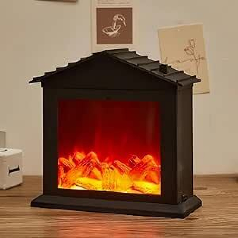 Imituojamas LED židinio žibintas USB ir baterija veikianti nedegi šviesa su imitacine liepsna Stalo dekoratyvinė lempa Mini židinio ornamentas jaukiam namų dekorui Laisvai pastatomas elektrinis medinis gintaras