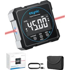 eSynic Digital Protractor Inclinometer Laser Spirit Level 4-Sided Magnetic Protractor 4 x 90° Measuring Range 0.05° Resolution Rechargeable with USB-C for Woodworking and Construction Projects