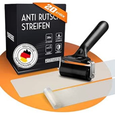 FALKENWERK Neslystančios juostelės laiptams [20 vnt.] - lipnios ir skaidrios neslystančios juostelės [15 x 90 cm] - vandeniui atsparios neslystančios juostelės laiptams - laiptų apsauga nuo slydimo su mentele voleliu