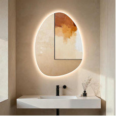 Clevich Bathroom Mirror with Lighting Asymmetrical 80 x 60 cm, LED Mirror with 3 Light Colours Dimmable, Tempered Glass, Touch Switch, Memory Function, Anti-Fog, Modern Bathroom Mirror with Light