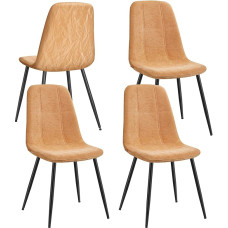 VASAGLE Valgomojo kėdės 4 virtuvės kėdžių rinkinys Minkštos kėdės Metalinės kojos Reguliuojamos pėdos Lengva priežiūra Chenille Audinys PU su ledyno įkvėptu raštu Karamelė Ruda KDC188K02