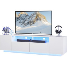 WLIVE LED TV Cabinet for TVs up to 75 Inches, TV Lowboard with Large Storage Space, TV Stand with RGB LED Lighting, TV Board for Living Room, Bedroom, White