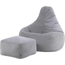 Icon Dalton Corduroy Bean Bag with Stool, Grey, Adult Gaming Bean Bag with Filling, Bean Bag, Corduroy Chair, Lounge Chair, Bedroom, Living Room Furniture