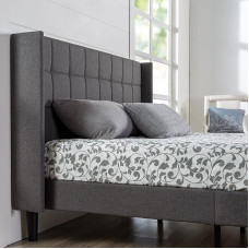 ZINUS Dori 35 cm minkštas lovos platformos rėmas su galvūgaliu ir šoniniais skydais | Lamelinis rėmas | Medinių skersinių atrama | Lengvas surinkimas | 100 x 200 cm | Tamsiai pilka