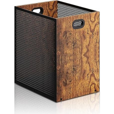 Jinfanshurich Stačiakampė šiukšliadėžė 28 x 20 x 30 cm, pagaminta iš geležies ir medžio, moderni pramoninio stiliaus šiukšliadėžė su rankena - dekoratyvinė šiukšliadėžė biurui, miegamajam ir namų biurui