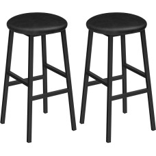 MANAHCRIS Bar Stools Set of 2 Bar Chairs 63cm Tall Kitchen Chairs with Padded PU Seat Round Bar Stools with Footrest for Counter Kitchen Black ABAHB02R01