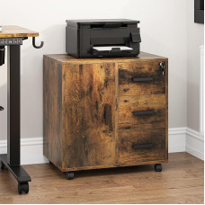 YITAHOME Mobilioji dokumentų spinta su ratukais, riedantis konteineris su 3 stalčiais, biuro konteineris, stalčių spinta, riedanti spinta, stalčių komoda namų biurui, 60 x 40 x 57 cm (Vintage Brown)