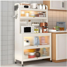 NUODWELL 5 pakopų virtuvės spintelė, riedanti virtuvės lentyna su permatomomis atlenkiamomis durelėmis, mikrobangų krosnelės stovas su 