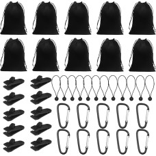 LUPATDY 40 Nešiojamasis svorių krepšys lauko pavėsinių užuolaidoms, 10 svorių krepšių ir 10 karabinų, 10 spaustukų, 10 įtempimo gumos, svorių krepšiai, skirti lauko užuolaidoms, palapinėms, staltiesėms tvirtinti