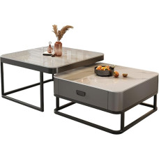 Modernes Bauernhaus-Couchtisch-Set mit Stauraum, kleinem Beistelltisch und Schublade, Tischplatte aus gehärtetem Glas, stilvolle Wohnzimmermöbel (Schwarz A)