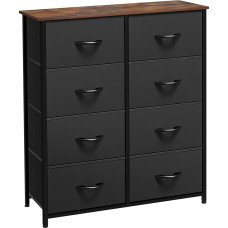 YITAHOME Komoda su 8 stalčiais, spinta, medžiaginiai stalčiai su rankenomis, metalinis rėmas, skirta svetainei, prieškambariui, miegamajam, patvari, juoda su ruda viršutine plokštele