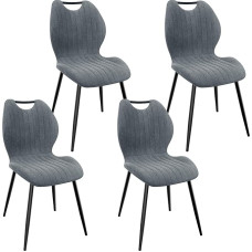 WAFTING valgomojo kėdės, 4 komplektas, minkštos kėdės su audiniu ir juodai dažyto metalo kojelėmis, skirtos valgomajam, miegamajam ir priimamajam, tamsiai pilkos spalvos