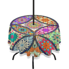 xigua Boho Mandala stiliaus apvali staltiesė 60 colių vandeniui atsparios terasos staltiesės su skėčio skyle ir užtrauktuku Staltiesės, skirtos vidaus lauko kiemo BBQ piknikui