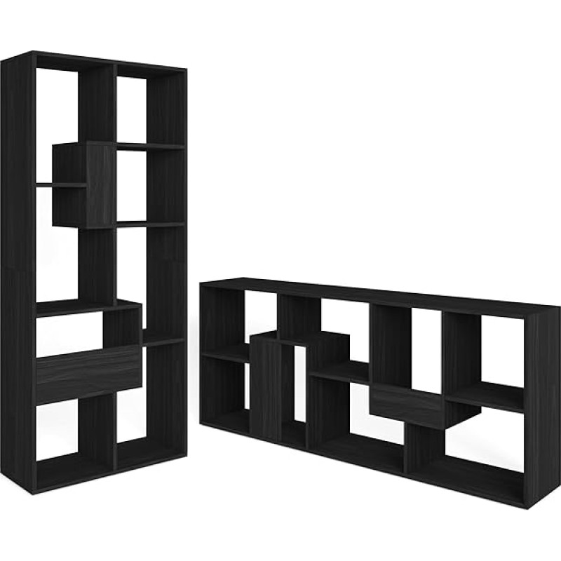 Inovacijos namuose - lentyna Bibliotekos biblioteka Bibliotekos knygų spinta, lentynos dizainas Gyvenamasis valgomasis kambarys Juoda Mate ir matmenys: Mentelė, lentynėlė ir stalviršis.