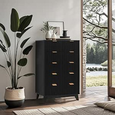 GarveeMore Kommode Mit 5 Schubladen, Modern Sideboard Highboard Mit Viel Stauraum Schubladenschrank Für Wohnzimmer, Flur, Schlafzimmer, 80x40x120Cm