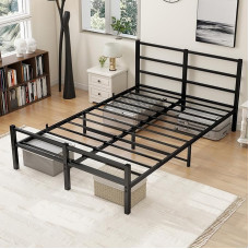 MOFLUT Doppelbettrahmen mit Kopfteil, robustes Metallbettrahmen, kein Boxspringbett erforderlich & einfache Montage, Schwarz