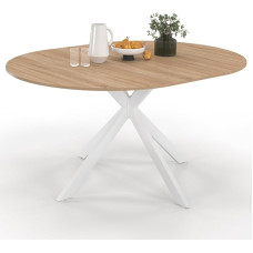 IDMarket - Stalas su staltiese išskleidžiamas Ronde ALIX 6-8 asmenų araignée Bois et White 110-150 cm