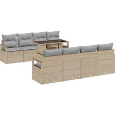 Rantry 9-teiliges Garten Sofa Set mit Kissen Beige Poly Rattan Gartenlounge Modelis3348786