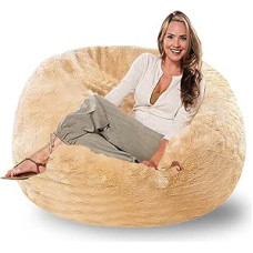 Bean Bag Cover (be užpildymo medžiagos), kėdės pagalvėlė, didelis apvalus Bean Bag Cover, storas, minkštas, pūkuotas, dirbtinis triušio kailis, sofa, lova, Bean Bag, sofa, kušetė, relaksacinis denio kėdė, skalbimo mašina (geltona)