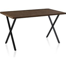 TUKAILAI Medinis valgomojo stalas, 140 x 80 cm, virtuvės stalas su X formos metalinėmis kojomis, 4-6 vietų valgomojo stalas, svetainės stalas, pusryčių stalas, valgomasis stalas virtuvėje, valgomajame, restorane,