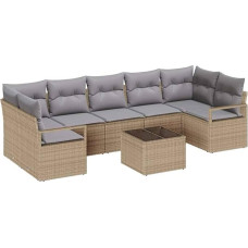 Rantry 8-teiliges Garten Sofa Set mit Kissen Beige Poly Rattan Gartenlounge Model3346300